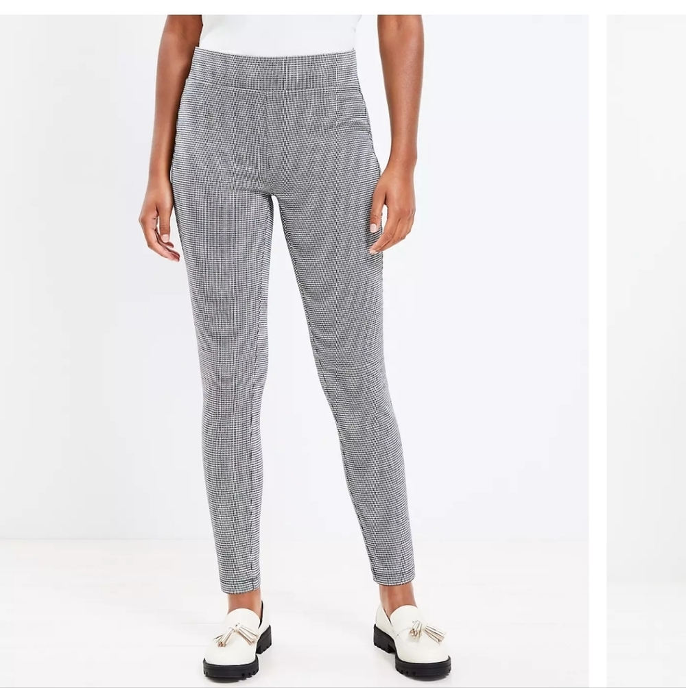 LOFT Black White Houndstooth Leggings Ponte Pants Pull-on Elastic Waist PXL Cop